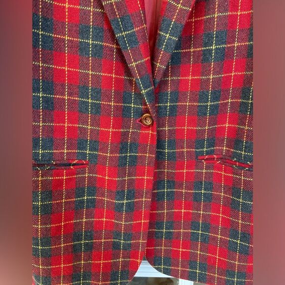 Vintage Courtenay Red and Black Plaid Lined Velvet Collar Blazer Size 16 - Picture 7 of 10